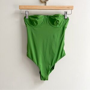 We Wore What Green Strapless Balconette One-Piece Open Back Swimsuit XS